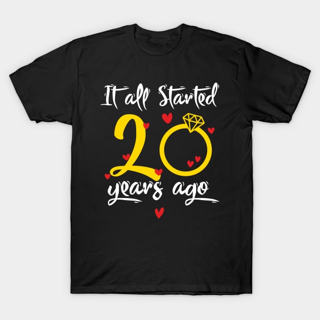 Wedding Anniversary 20 Years Together Golden Family Marriage Gift For Husband And Wife T-Shirt by truong-artist-C